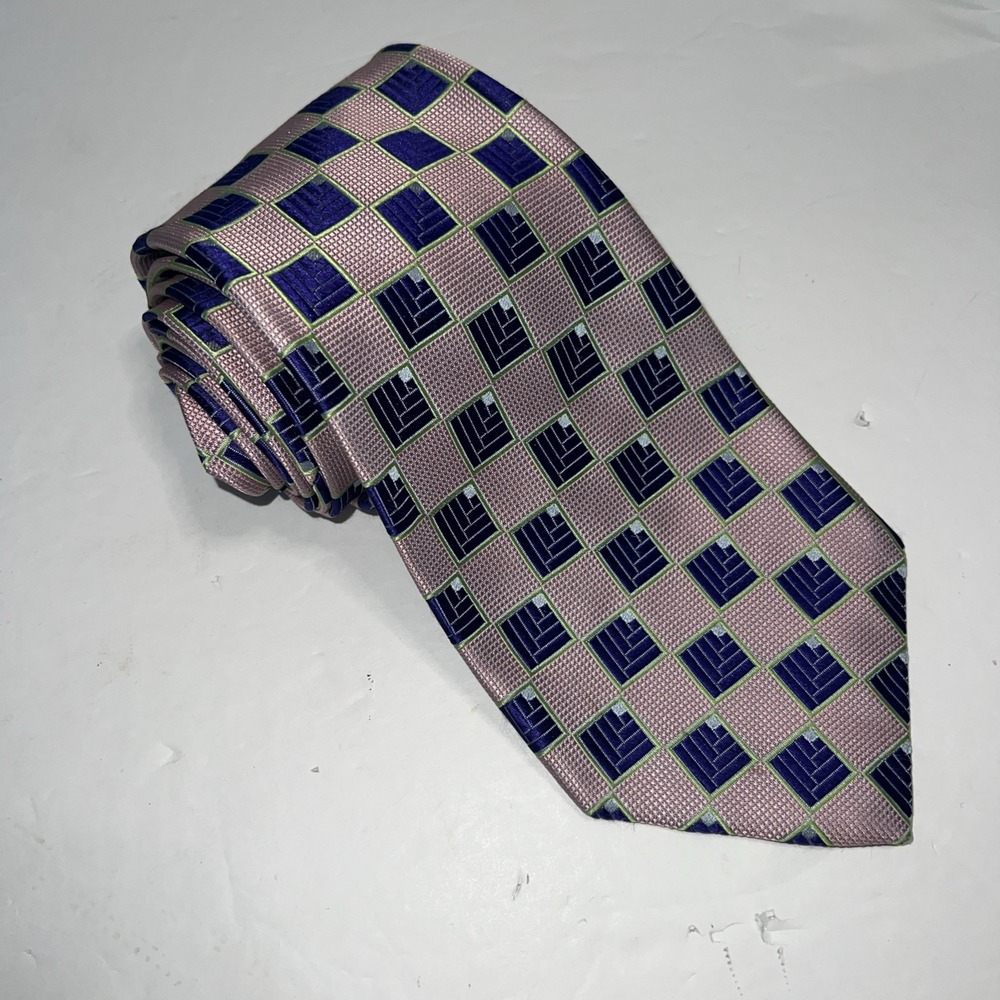 Robert Talbott Men's Pink/Purple Geometric Square Tie Imported Silk Made In USA